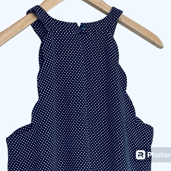 Monteau Sleeveless Top Size Medium Navy Blue W/ White polka dots Tunic Blouse - Picture 4 of 9